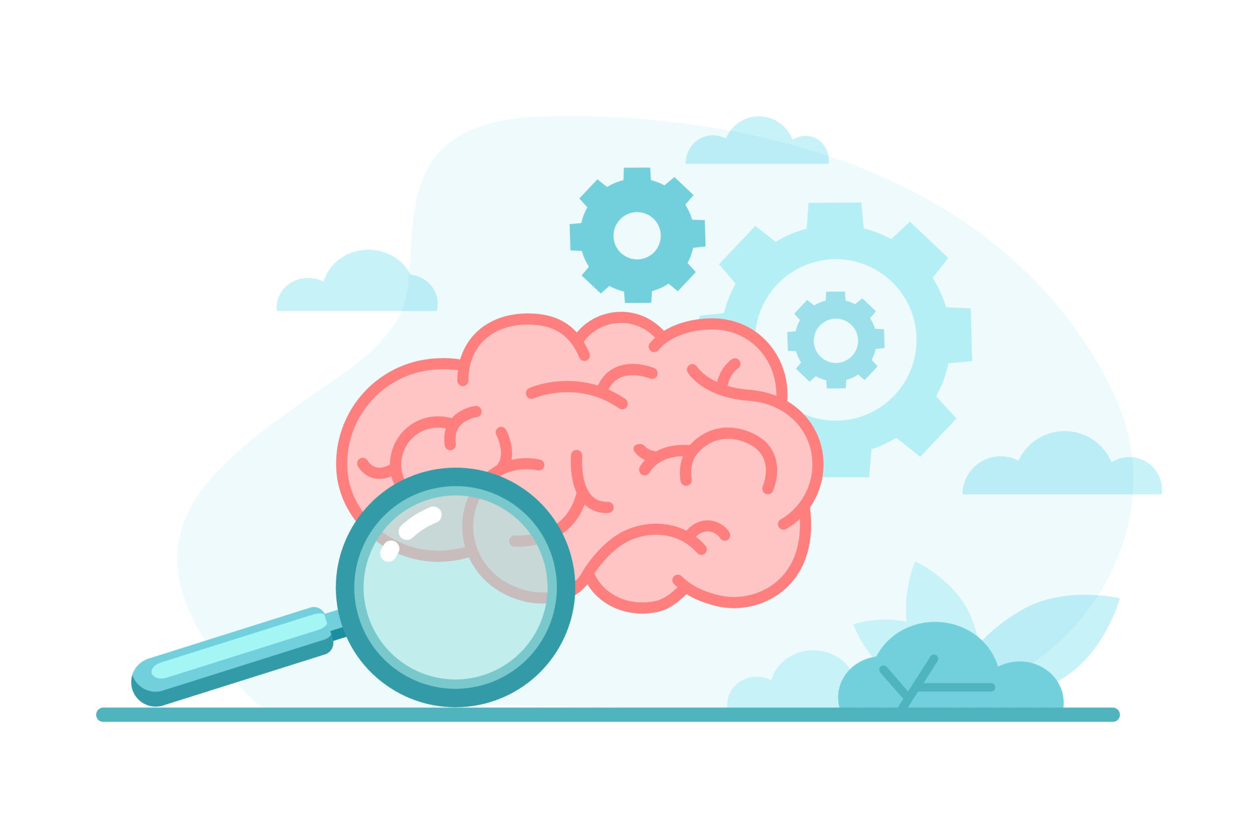 colorful,human,brain,with,gears,,magnifying,glass,in,flat,style.