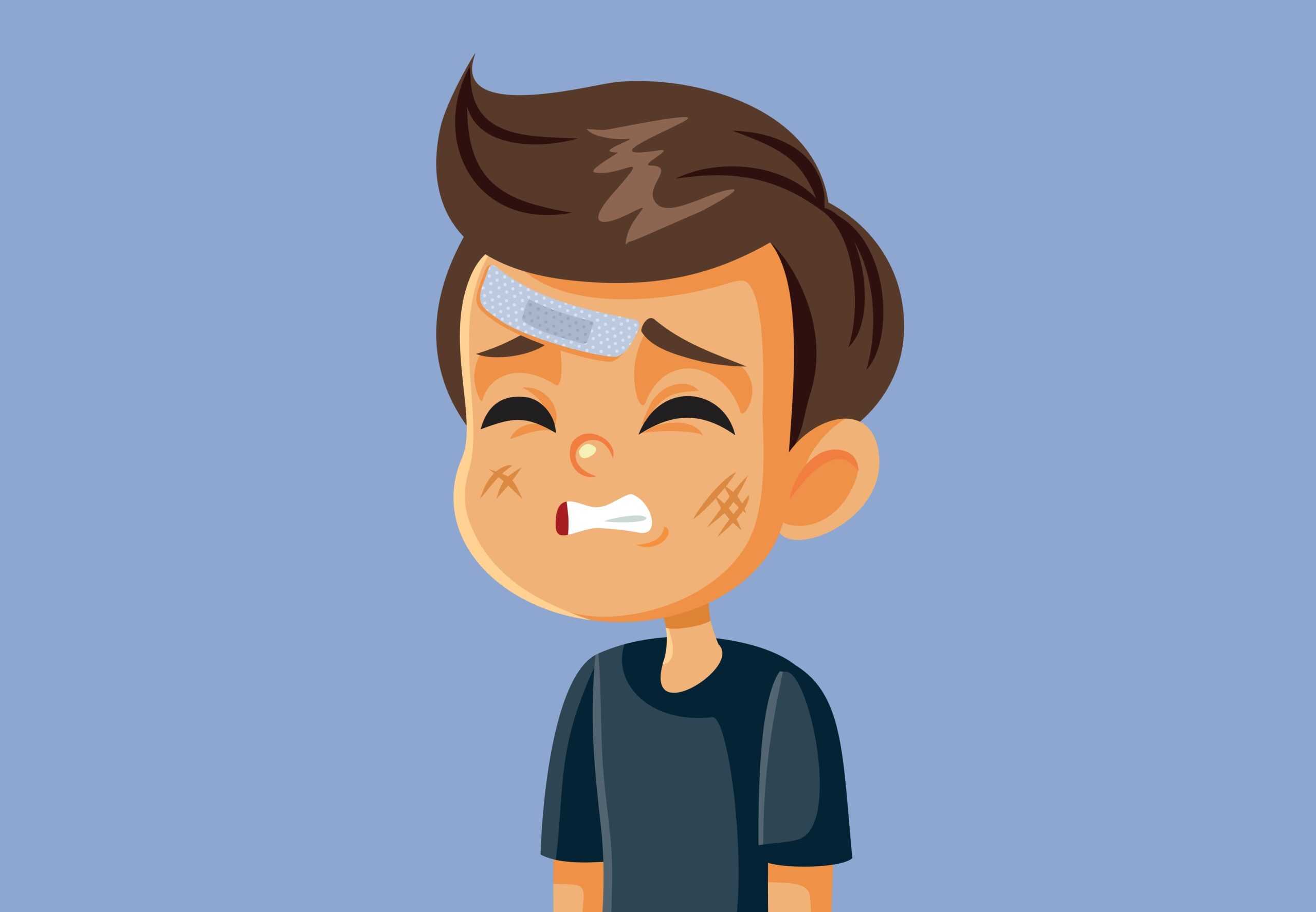 kid,suffering,a,head,injury,wearing,a,medical,plaster,vector